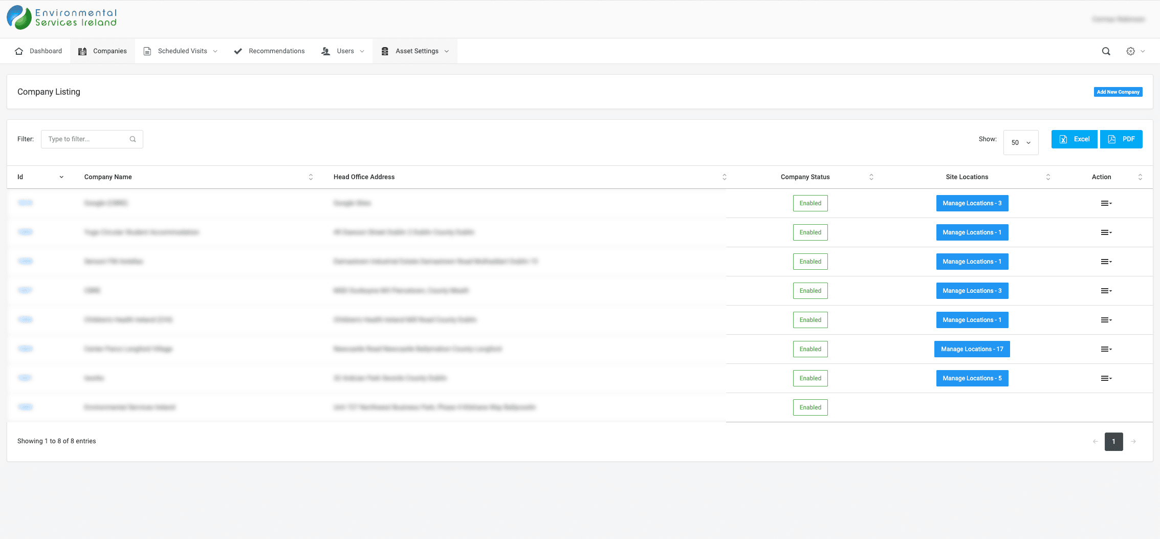 Environmental Services Control Panel Screenshot