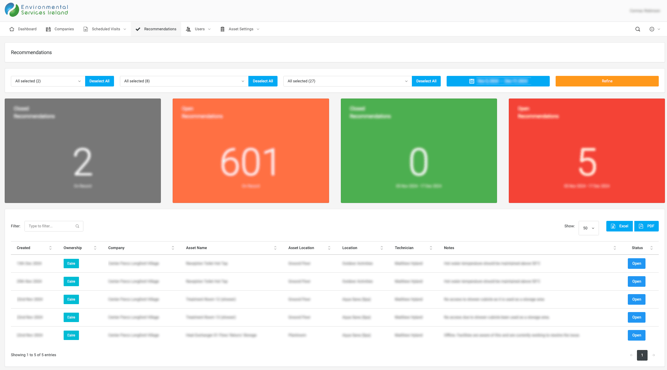Environmental Services Control Panel Screenshot