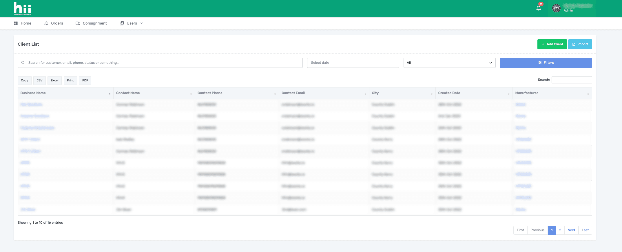 HII Control Panel Screenshot