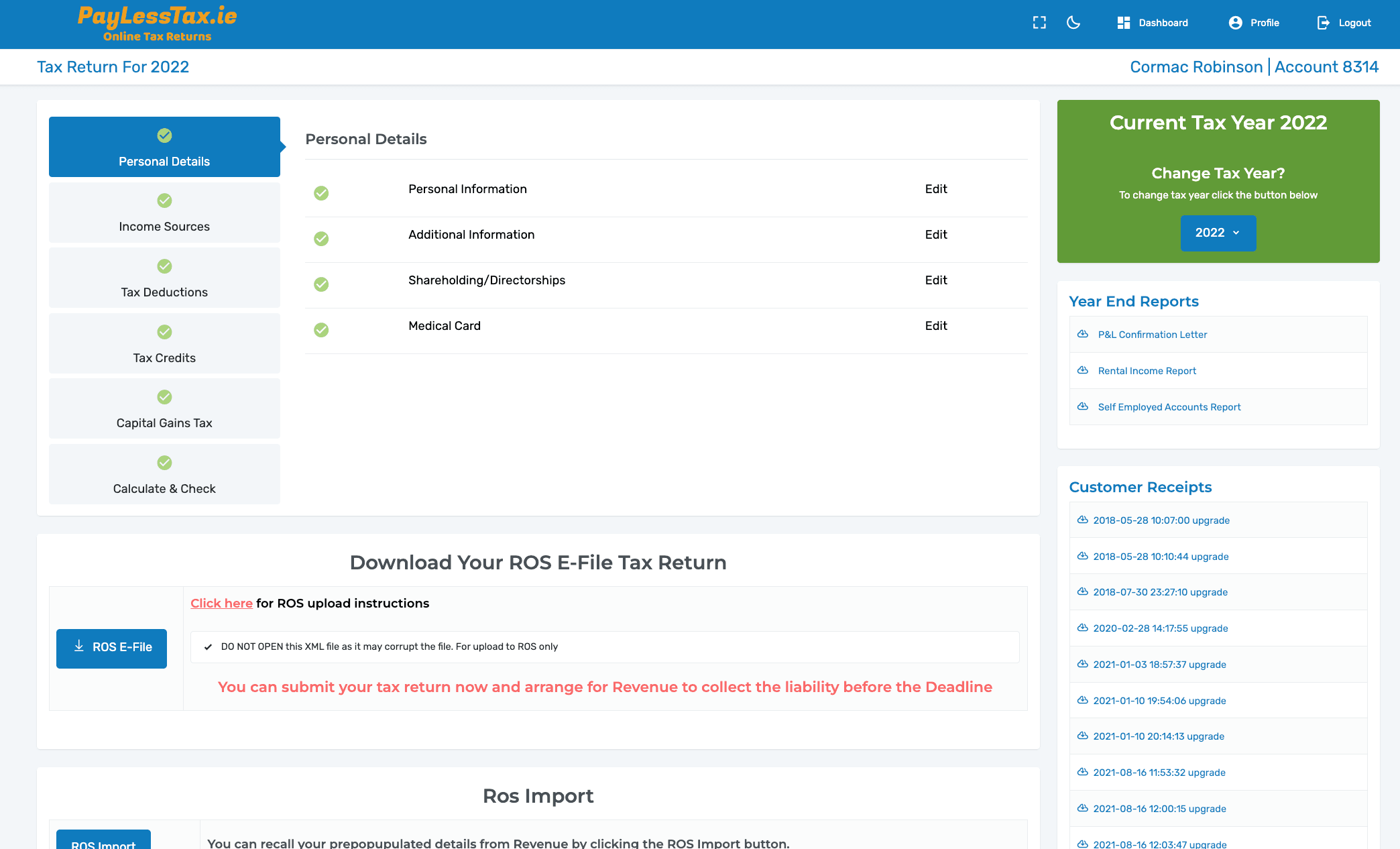 PayLessTax Control Panel Screenshot