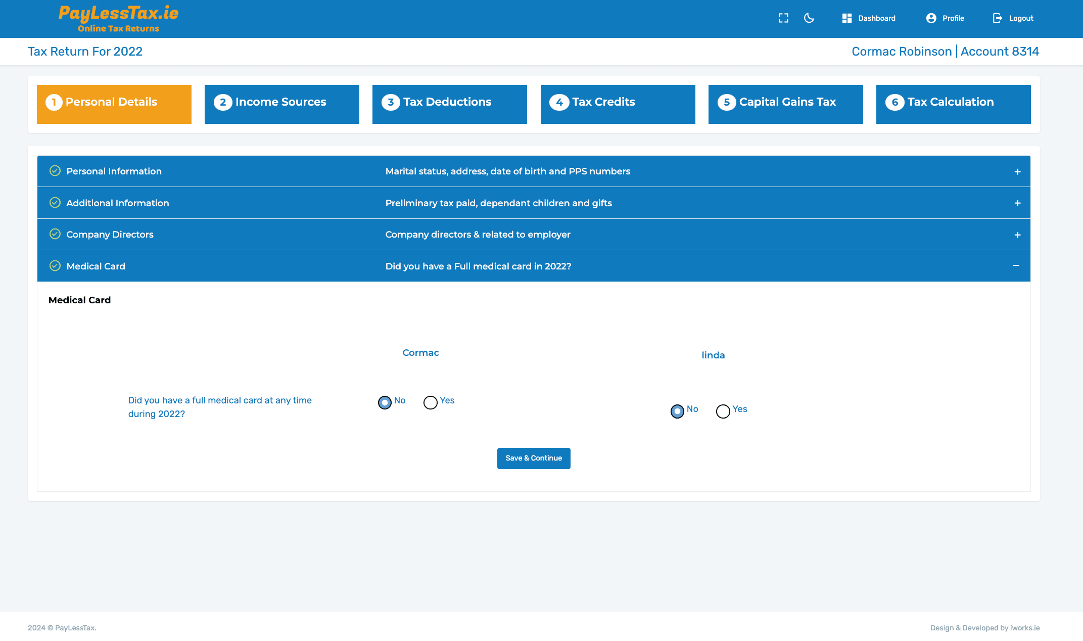 PayLessTax Control Panel Screenshot