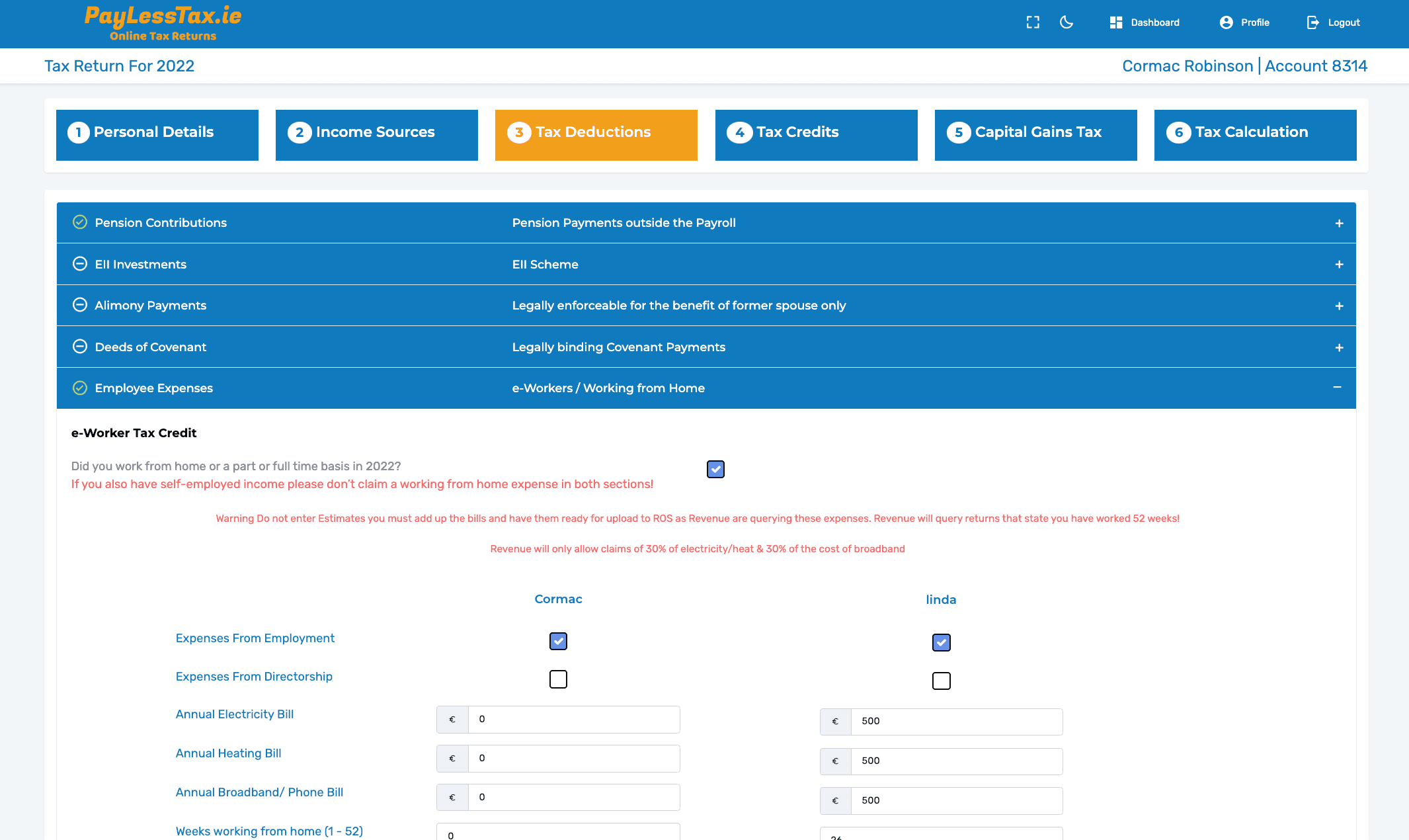 PayLessTax Control Panel Screenshot