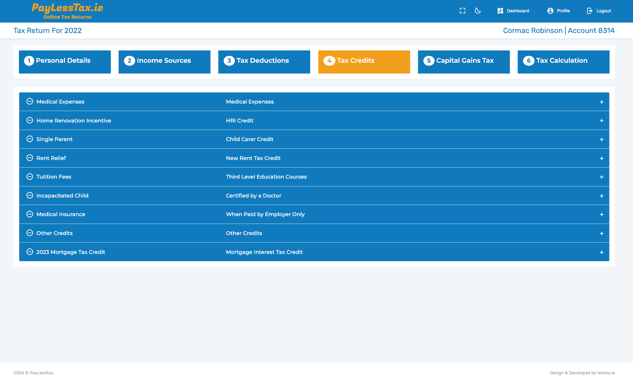PayLessTax Control Panel Screenshot