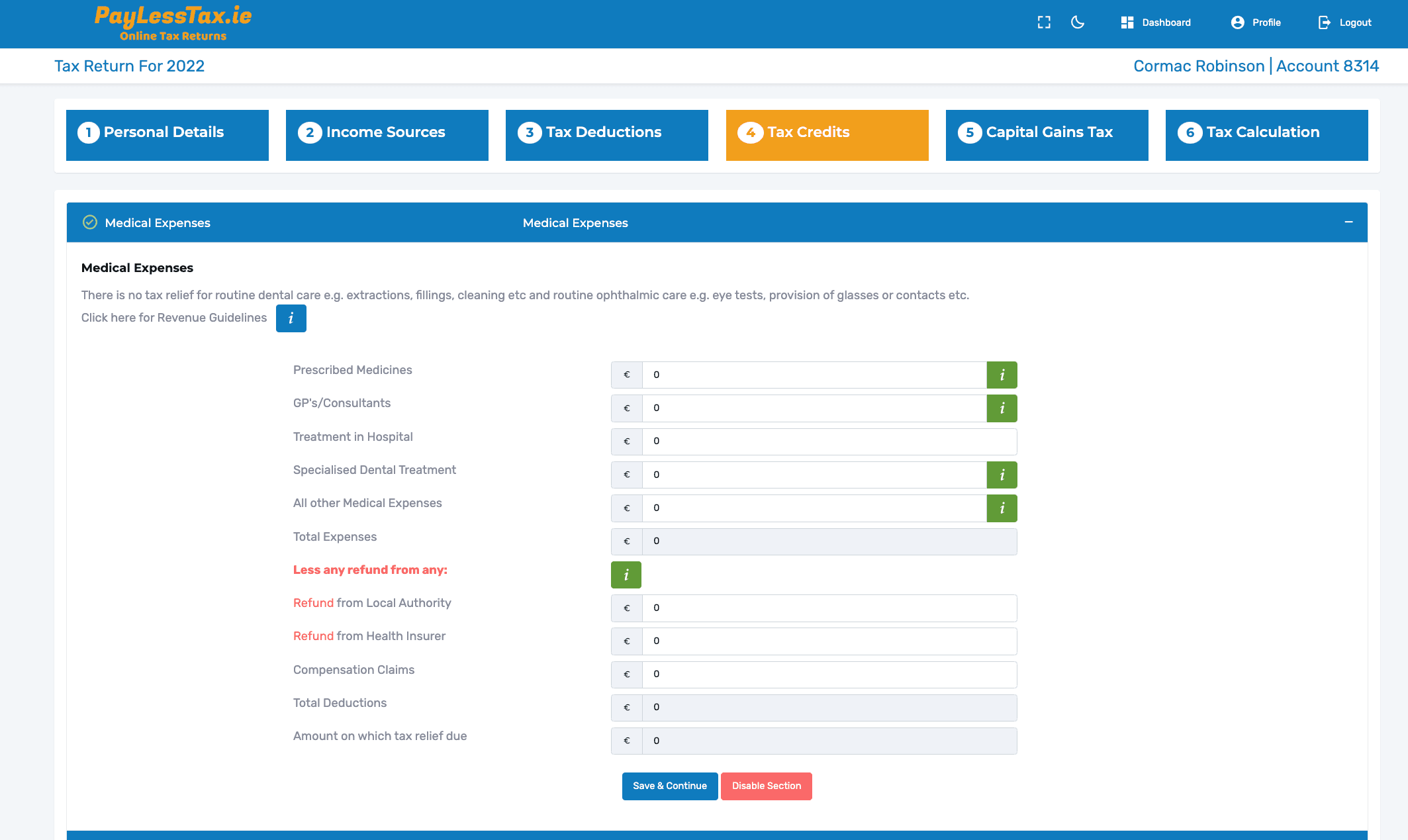 PayLessTax Control Panel Screenshot