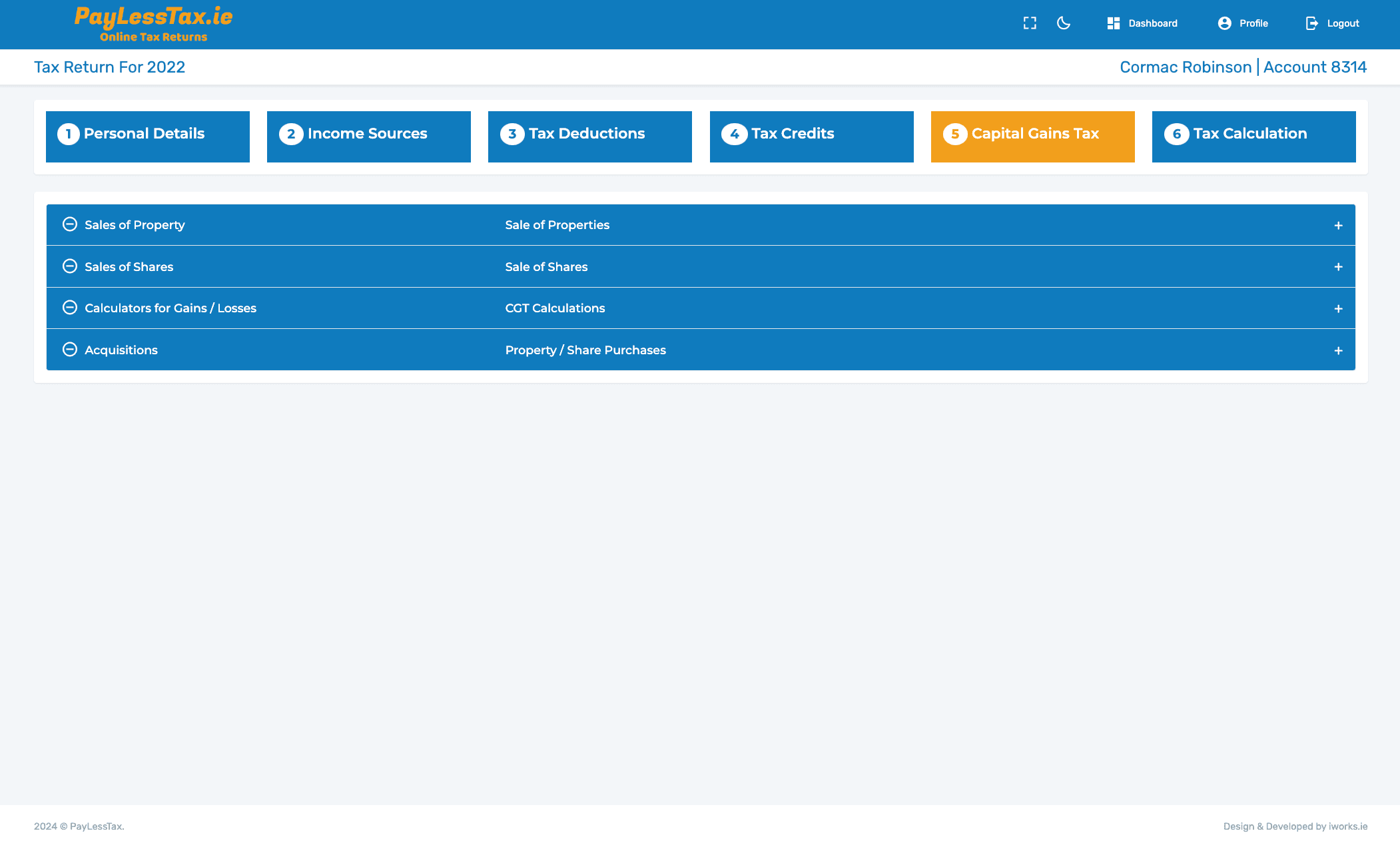 PayLessTax Control Panel Screenshot