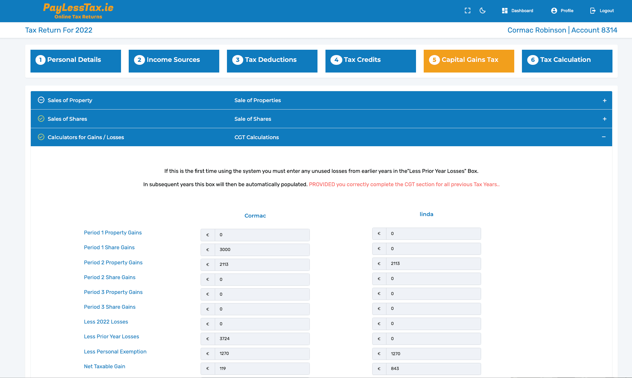 PayLessTax Control Panel Screenshot